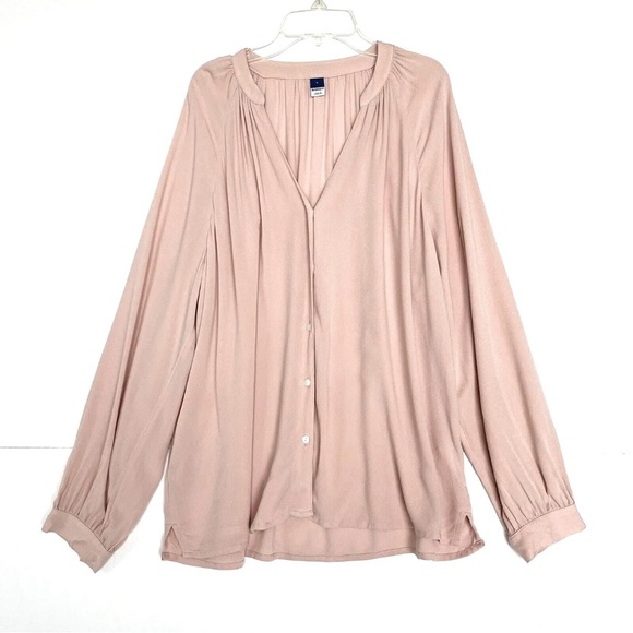Old Navy Top Blouse Womens Large Long Sleeve Button Up Shirt Pink Flowy Rayon - Picture 1 of 11